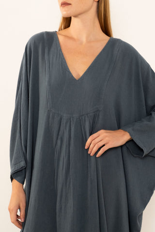 Linen Blend Wrap Batwing Dress - Dress