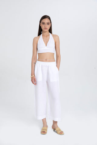 Raw Linen Palazzo Trousers - White / S/M - Trousers