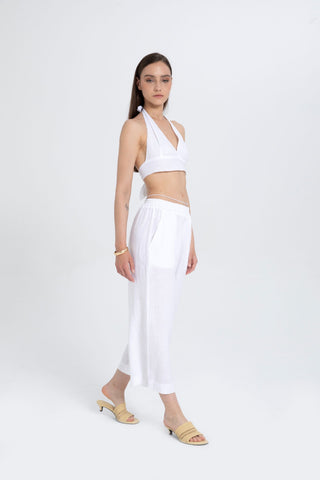 Raw Linen Palazzo Trousers - Trousers