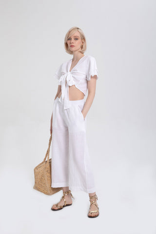 Raw Linen Palazzo Trousers - Trousers