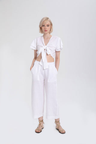 Raw Linen Palazzo Trousers - Trousers