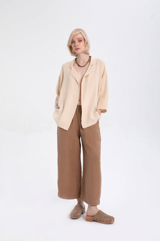Raw Linen Palazzo Trousers - Brown / S/M - Trousers