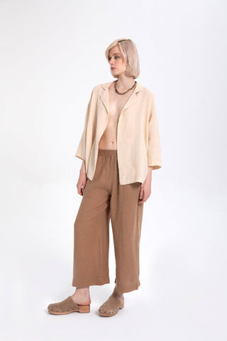 Raw Linen Palazzo Trousers - Trousers