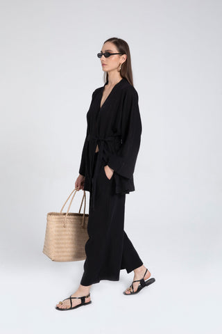 Raw Linen Palazzo Trousers - Trousers