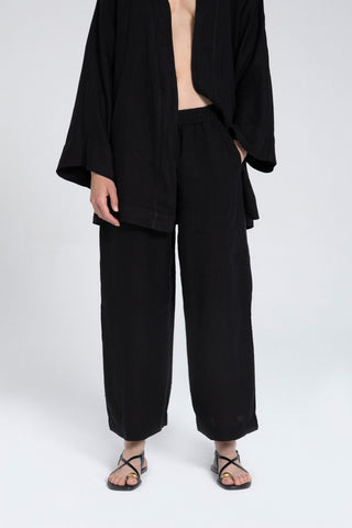 Raw Linen Palazzo Trousers - Trousers