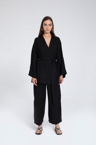 Raw Linen Palazzo Trousers - Trousers