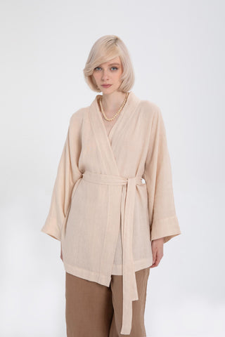 Pure Linen Short Kimono - Beige / Standard - Kimono