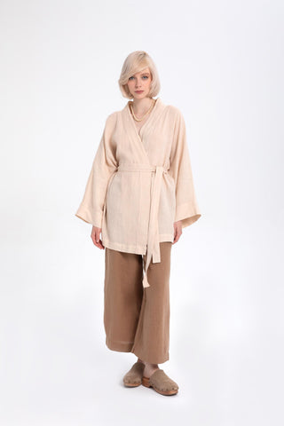 Pure Linen Short Kimono - Kimono