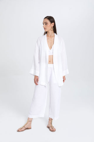 Pure Linen Short Kimono - White / Standard - Kimono
