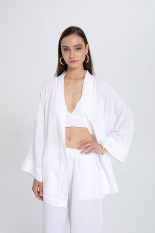Pure Linen Short Kimono - Kimono