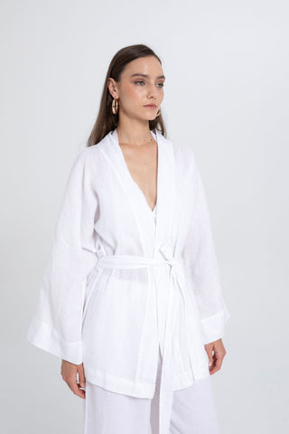 Pure Linen Short Kimono - Kimono