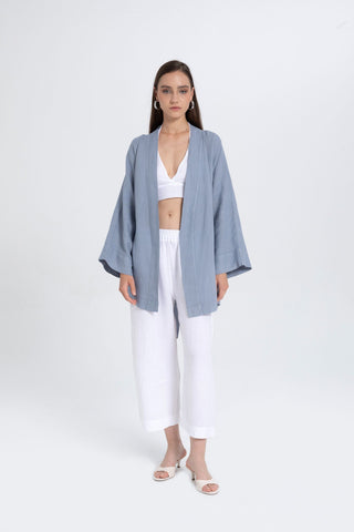 Pure Linen Short Kimono - Kimono