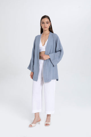 Pure Linen Short Kimono - Kimono