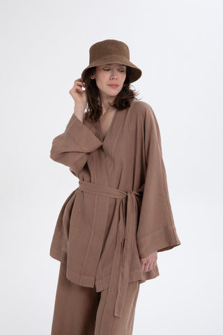 Pure Linen Short Kimono - Kimono