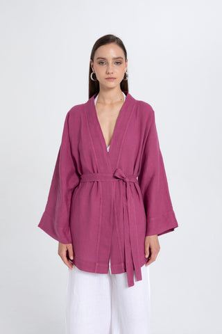 Pure Linen Short Kimono - Kimono