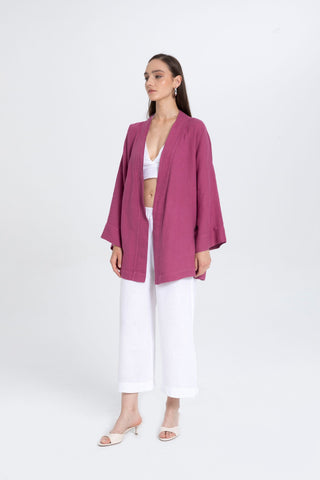 Pure Linen Short Kimono - Kimono