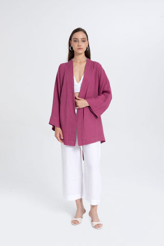 Pure Linen Short Kimono - Kimono