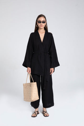 Pure Linen Short Kimono - Kimono