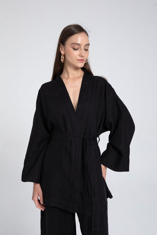 Pure Linen Short Kimono - Kimono