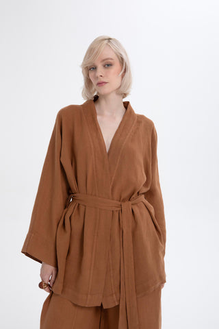 Pure Linen Short Kimono - Kimono