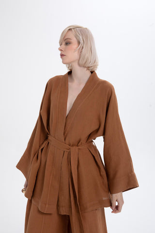 Pure Linen Short Kimono - Kimono