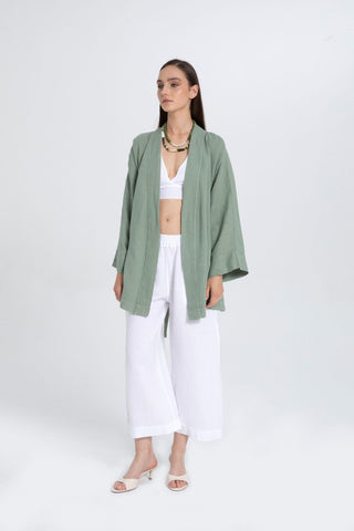 Pure Linen Short Kimono - Kimono