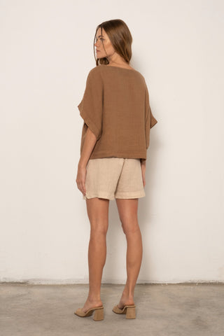 Pure Linen Batwing Sleeve Blouse