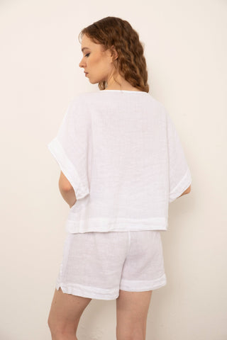 Pure Linen Batwing Sleeve Blouse
