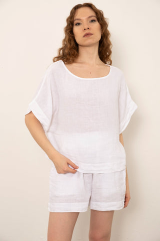 Pure Linen Batwing Sleeve Blouse