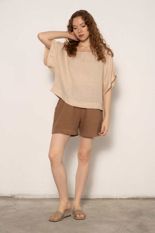 Pure Linen Batwing Sleeve Blouse