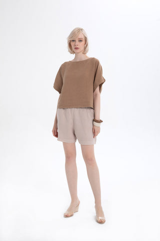 Pure Linen Side Slit Shorts - Flax / S/M - Short