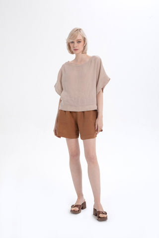 Pure Linen Side Slit Shorts - Terra Cotta / S/M - Short