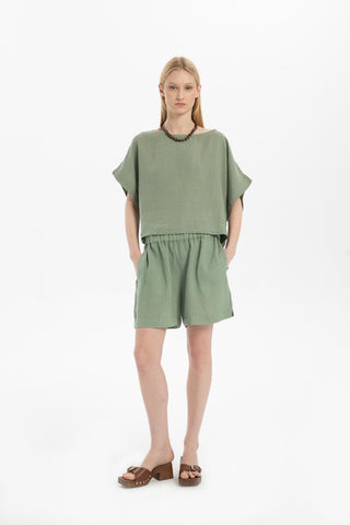 Pure Linen Side Slit Shorts - Moss Green / S/M - Short