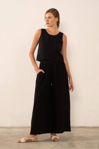 Pure Linen Button-Back Crop