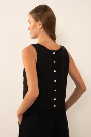 Pure Linen Button-Back Crop