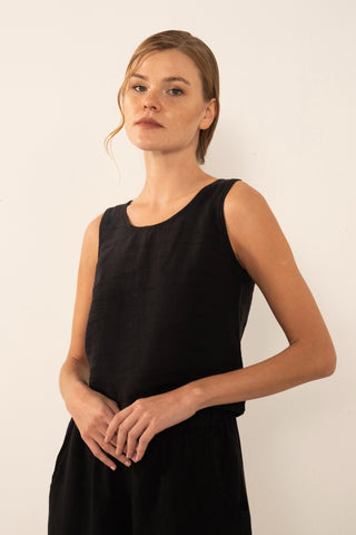 Pure Linen Button-Back Crop