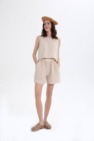 Pure Linen Button-Back Crop