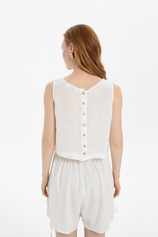 Pure Linen Button-Back Crop