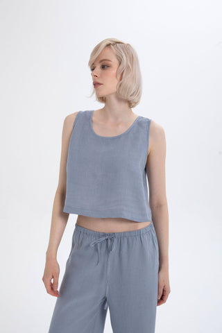 Pure Linen Button-Back Crop