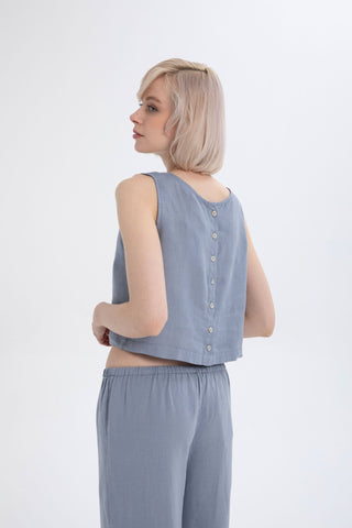 Pure Linen Button-Back Crop