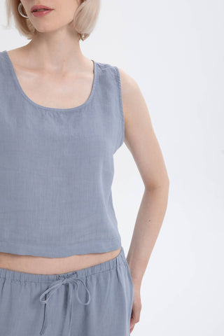 Pure Linen Button-Back Crop