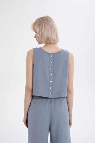 Pure Linen Button-Back Crop