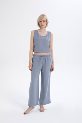 Pure Linen Button-Back Crop