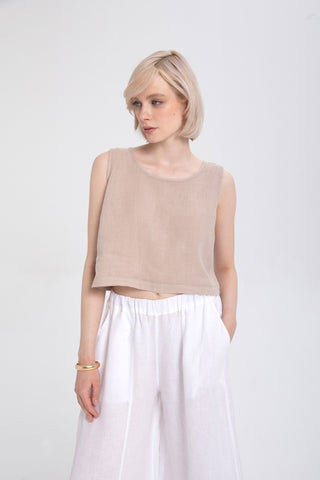 Pure Linen Button-Back Crop