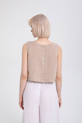 Pure Linen Button-Back Crop
