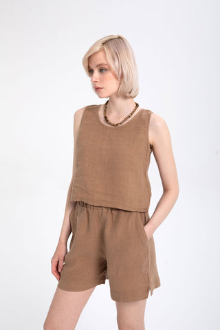 Pure Linen Button-Back Crop