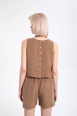 Pure Linen Button-Back Crop