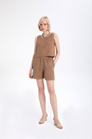 Pure Linen Button-Back Crop