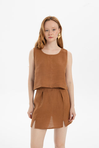 Pure Linen Button-Back Crop