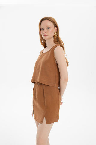 Pure Linen Button-Back Crop